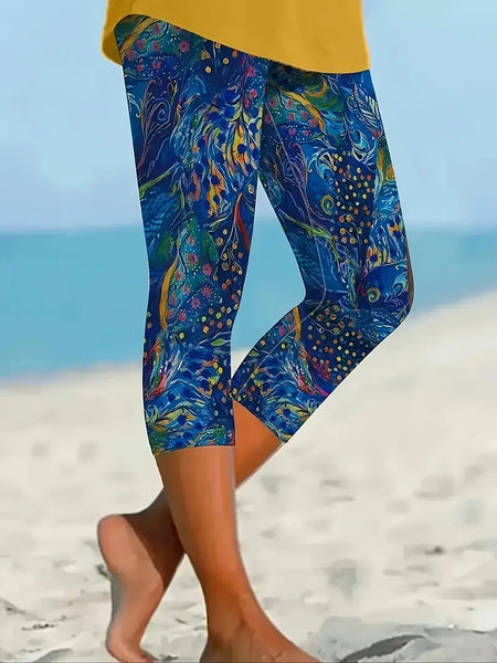 3d Printed Seaside Series Cropped Leggings