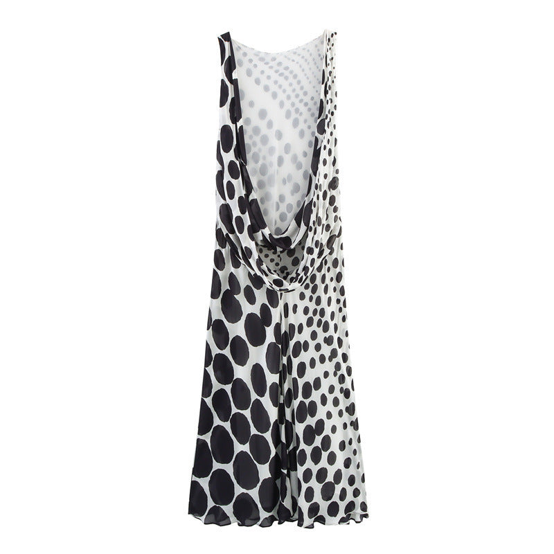 European And American Style Backless Polka Dot Long Sleeveless Dress