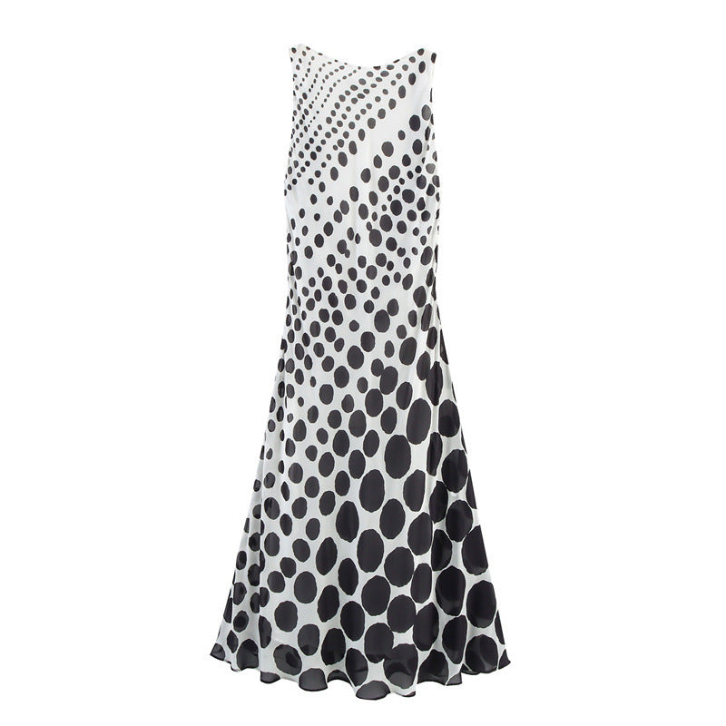 European And American Style Backless Polka Dot Long Sleeveless Dress