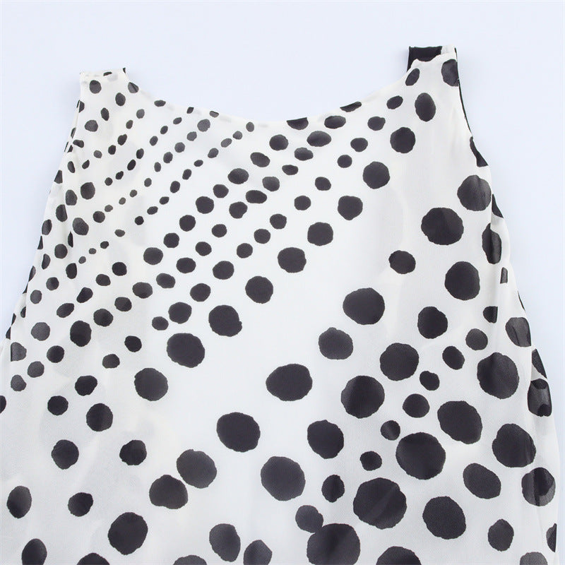 European And American Style Backless Polka Dot Long Sleeveless Dress