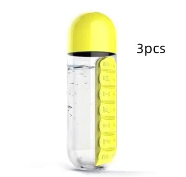 Bouteille D'eau de Stockage de Médicaments 2 en 1 - Bouteille D'eau avec Porte-pilules 7 Compartiments - Organisateur de Pilules Portable