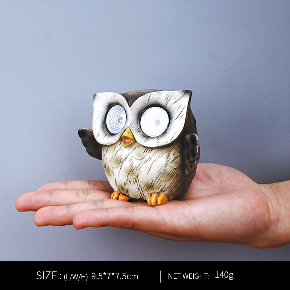 Solar Light Animal Sculpture Resin Ornament Cute Owl -Hibou