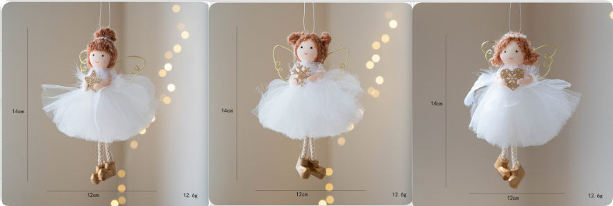Christmas White Tulle Skirt Golden Wings Angel Girl Pendant