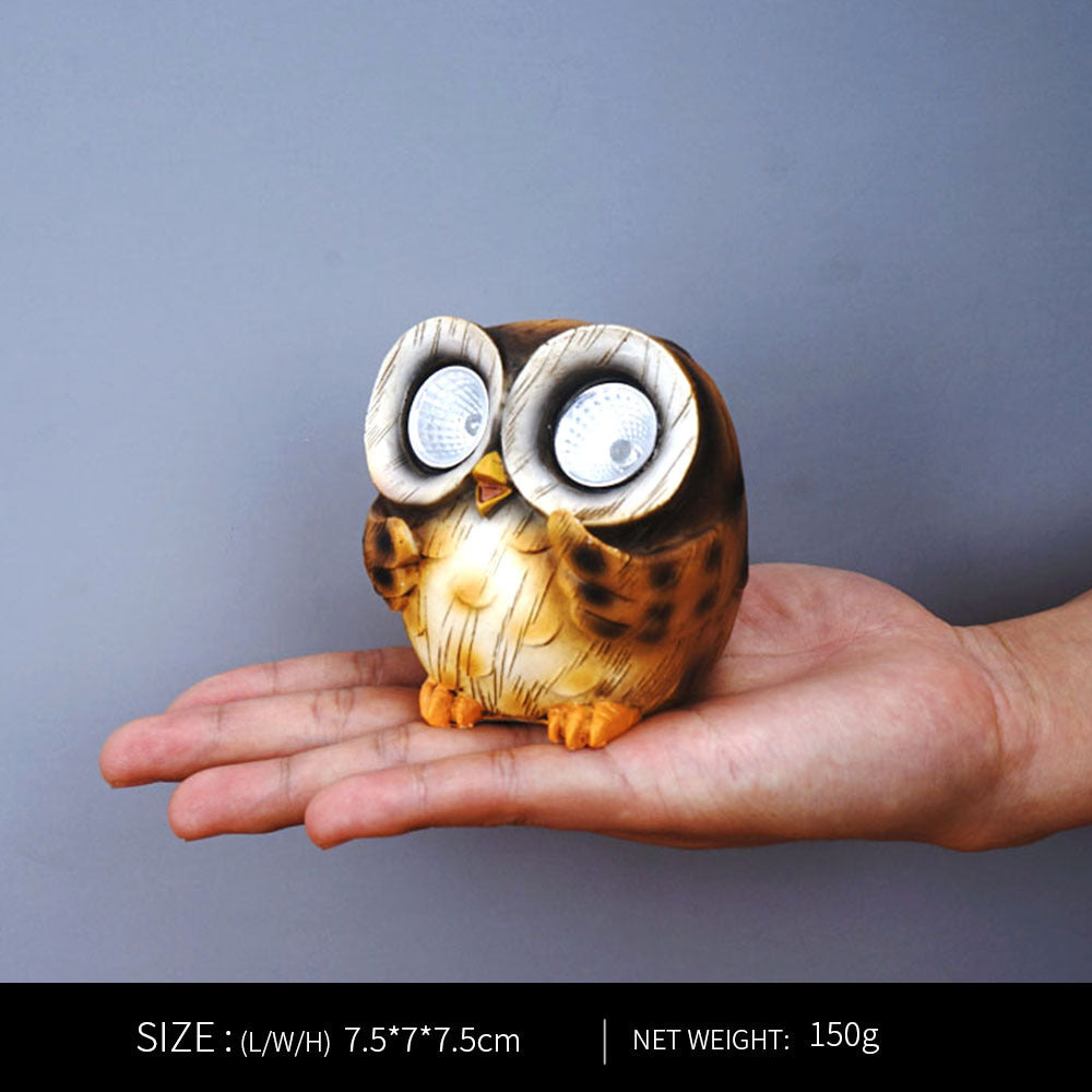 Solar Light Animal Sculpture Resin Ornament Cute Owl -Hibou