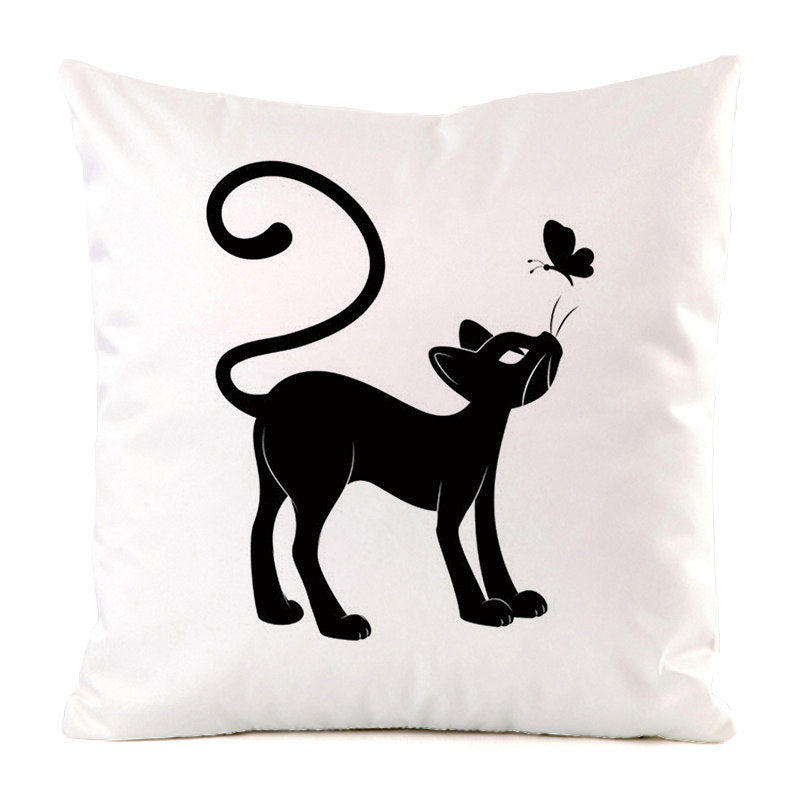 Black Cat Silk Home Decoration Sofa Cushion Pillow Cover