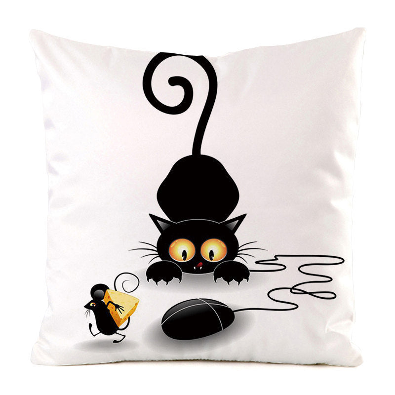 Black Cat Silk Home Decoration Sofa Cushion Pillow Cover