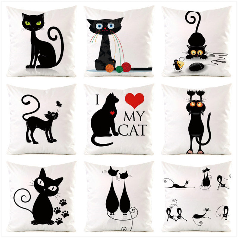 Black Cat Silk Home Decoration Sofa Cushion Pillow Cover