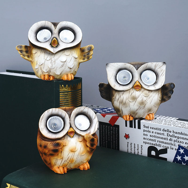 Solar Light Animal Sculpture Resin Ornament Cute Owl -Hibou