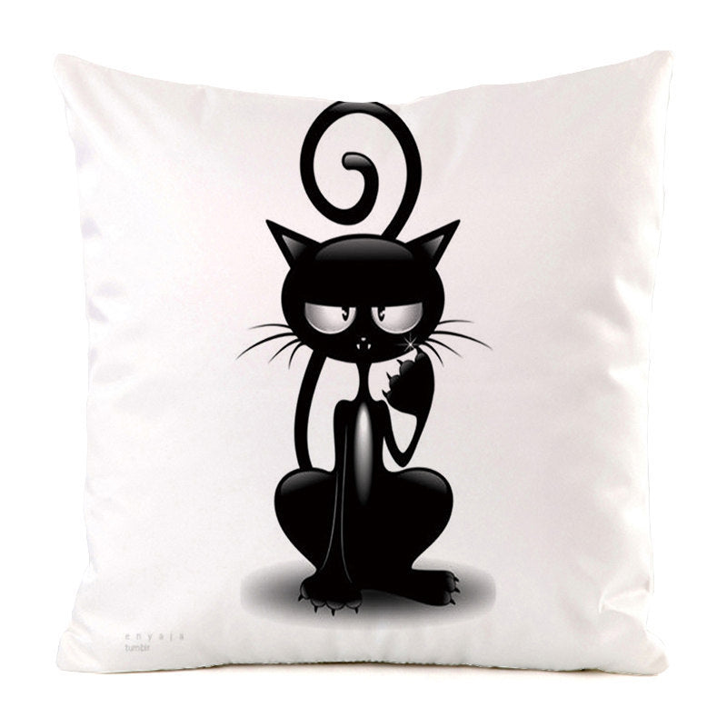 Black Cat Silk Home Decoration Sofa Cushion Pillow Cover