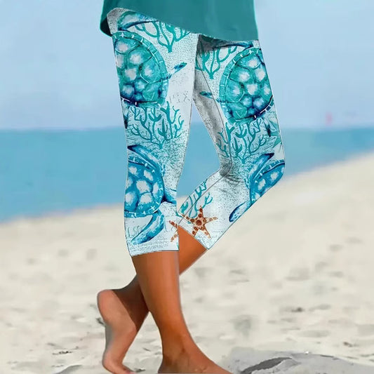 3d Printed Seaside Series Cropped Leggings